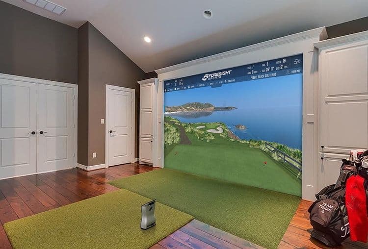 Golf simulator in a family room