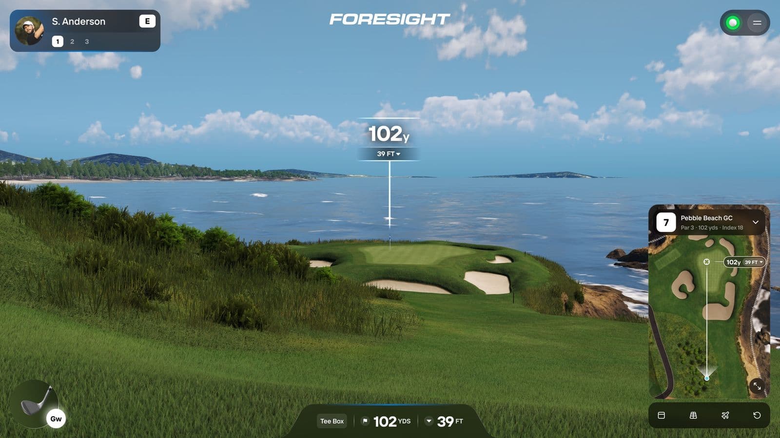 Pebble Beach in Foresight Premier on a golf simulator screen