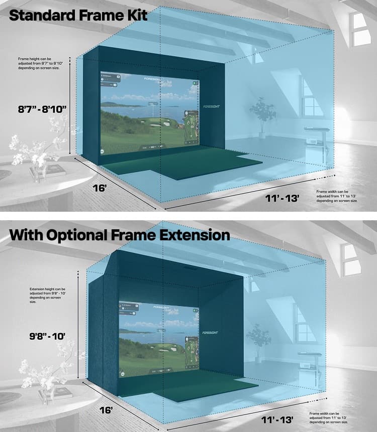 Standard frame kit and frame extension dimensions