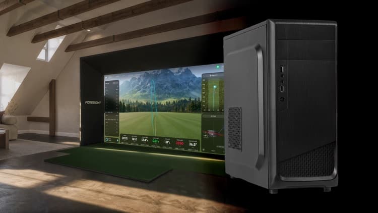 Gaming PC beside a SIM IN A BOX® simulator